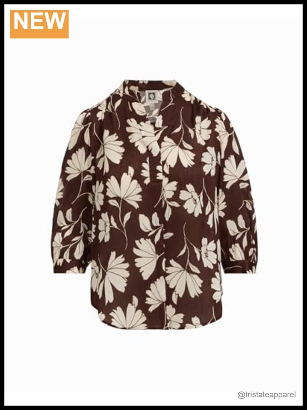 3/4 Sleeve Printed Satin V-Neck Floral Blouse Smocked Cuff - Women's